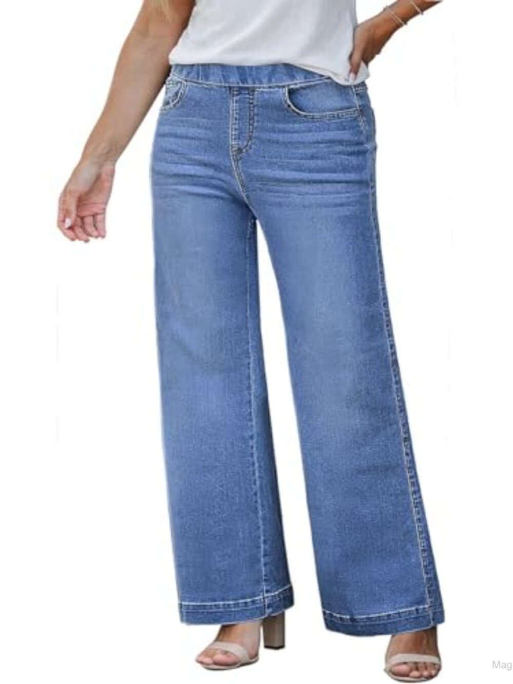 Women's Plus Size High Waist Straight Leg Jeans Elastic Pull On Cotton Stretch